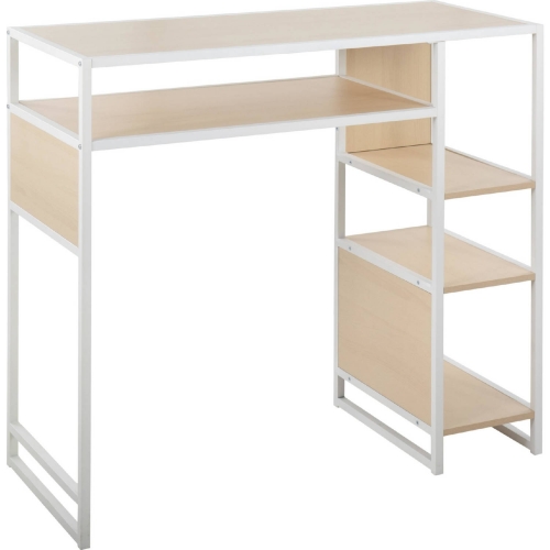 Display Bar Table with Storage in White Metal & Natural Wood